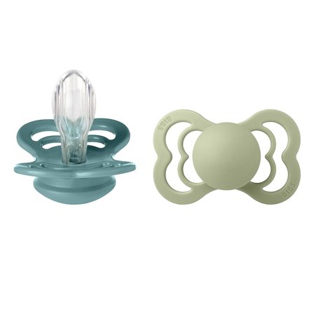 BIBS Pacifier Supreme 2 Pack Silicone Island Sea/Sage Size 2, Børn & Forældre, Sutter, Silikonesutter
