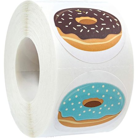 Snygga Donut-klistermärken / 500 klistermärken per rulle / 8 läckra designer 1 tum