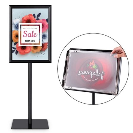 COSTWAY seisova näyttöjalusta julisteteline A3 säädettävä tuki 78,5-123 cm mustaa ruostumatonta terästä