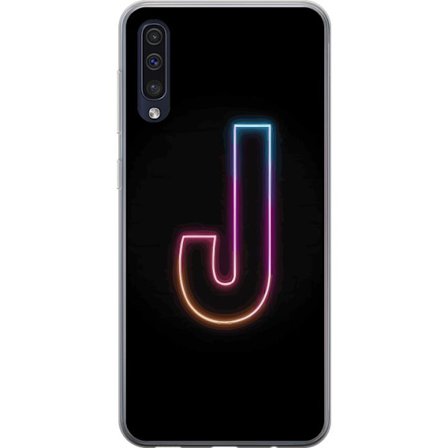 Kompatibel Mobilcover til Samsung Samsung Galaxy A50 Minimalistisk neonbogstav J i farveskiftende lys mod sort baggrund