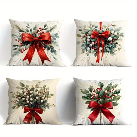 4-pakning 43,7 x 43,7 cm Juleputetrekk, festlige dekorasjoner egnet for stuer, soverom og sofaer - dekorative putetrekk