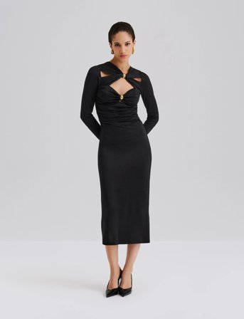Malina Amela Embellished Jersey Midi Dress - Black - S