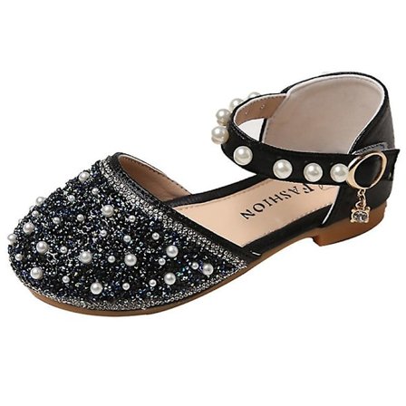 Barn Mode Klänning Sandal Pärla Sandal Sommar Glitter Ballerinor Bröllop Stängd Tå Platta Sandaler