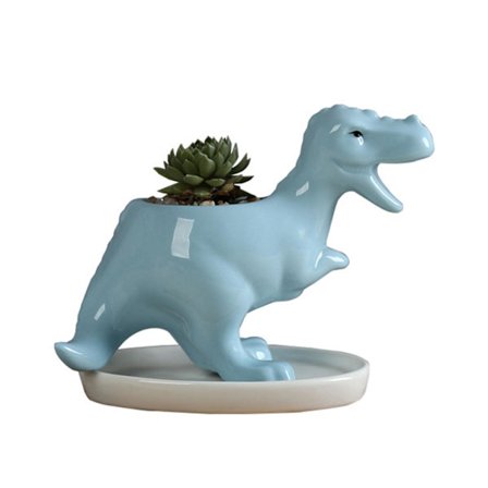 Söt dinosaurie suckulent planteringskruka med dräneringsbricka i keramik, behållare för kaktusblommor, djur-bonsaihållare