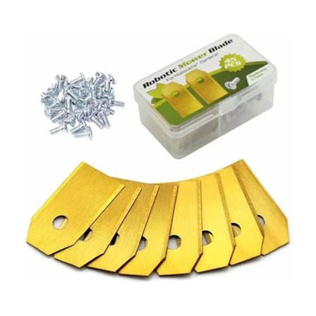 Titanium udskiftningsklinger - til Husqvarna Automower Gardena robotplæneklipper - med titaniumcarbid - skruer inkluderet (Sæt med 9 guld)