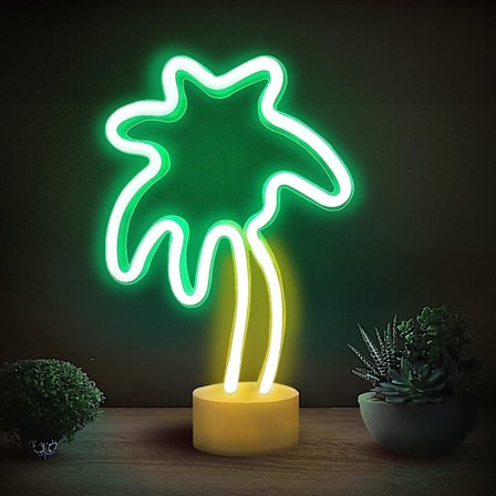 Lumoonosity Palm Tree Ljus Neon Skyltar - Batteri/usb Drivna Led Palm Tree Ljus - Palm Tree Lampa Med Stativ - Grön&gul Led Skylt