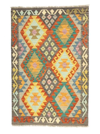 Handvävd Kelim Afghan Old Style 105X158 Ullmatta Brun/Mörkgul Liten