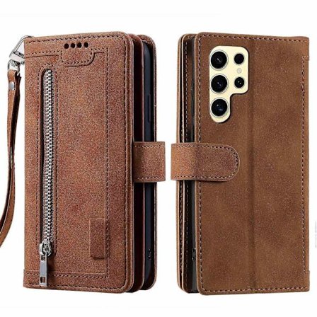 For Samsung Galaxy S25 Ultra Mobilskall PU Lær Telefonbeskyttelse med Glidelås Lommebok 9 Kortspor - Perfekt Stil A