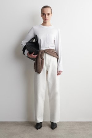 COS Oversized Brushed-Cotton Long Sleeve T-Shirt in White - Women