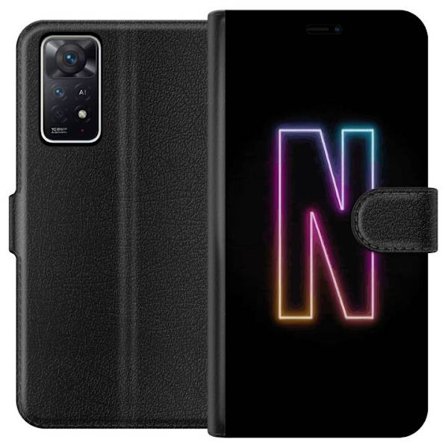 Yhteensopiva Lompakkokotelo Xiaomi Xiaomi Redmi Note 11 Pro 5G Minimalistinen neonkirjain N värinvaihtuvassa valossa mustaa taustaa vasten