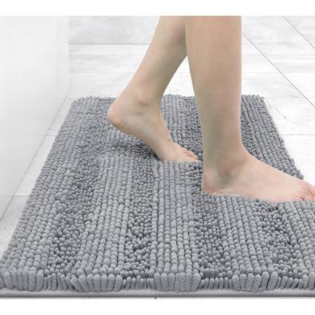 Randig Chenille badrumsmatta, extra tjock absorberande badmatta, mjuk plysch badmatta halkfri, maskintvätt, badmattor för badrum, 16x24, grå