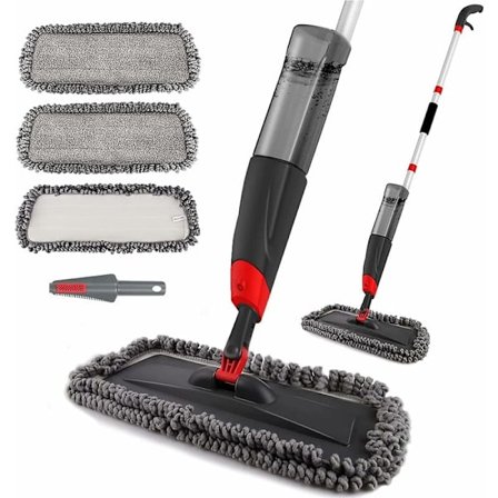 Moppebørster 135cm, Profesjonell Spray Mop Spray Mop 750ml FlaskeSpray Mop for Laminat Fliser Keramisk Tregulvrengjøring med 3 Gjenbrukbare Puter KLB