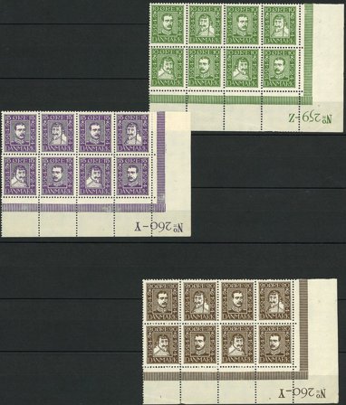 Danmark - Frimærker i 8-blokke på indstikskort AFA 132-143 - Postfrisk