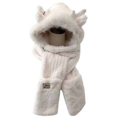 3 i 1 Fleece-skjerf Hatt Pelslue Skjerf med Hansker Sett Vinter Varm Hodeplagg for Hverdagsbruk Utendørs Hvit