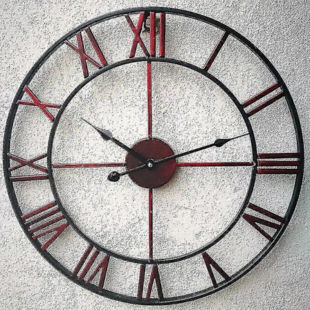 47 cm Rød Metall Veggklokke med Romertall