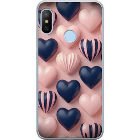 Kompatibelt Mobildeksel til Xiaomi Mi A2 Lite Myke tredimensjonale hjerter i rosa og marineblå toner i et romantisk mønster