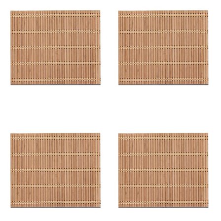 4 stk. bordbrikker i bambus, firkantede bordbrikker i tre, naturlig