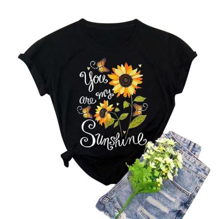 T-shirt Med Rund Hals För Utskrift Av Bomull Till Solros