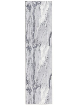 Abstract Washable Small Marble Stone Rug - Grey 80X300 Cotton, In Modern Style