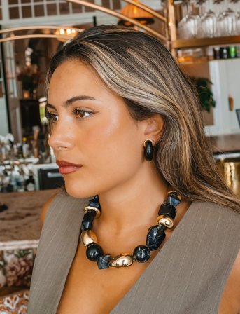 By Jolima Lolla Chunky Necklace Black - Black - ONE SIZE