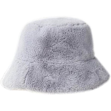 Smart damehat i blød imiteret pels, tyk og fluffy med bred skygge, dejlig varm vinterhat til piger, grå