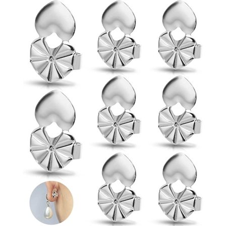 4 Par Øreringeløftere, Hypoallergeniske Hjerteformede Øreringefæster Til Hængende Ører Justerbare Til Tunge Øreringe Sølv