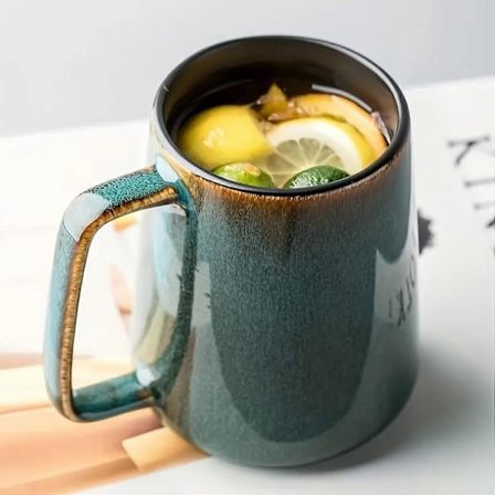 1 stk., Stor Keramik 710 ml Grøn Kaffekrus, Stort Håndtagsdesign, Mikrobølgeovn- og Opvaskemaskinesikker, Ekstra Stor Te- og Kaffekop til Kontor og 