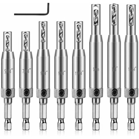 9 stk Borrsats for hengsler, høyhastighetsstål selvsentrerende boring for tredører skap vinduer trebearbeiding hengselbeslag