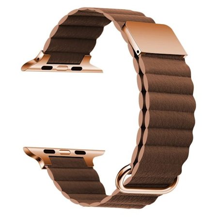 Apple Watch Series 8 (45mm) / Watch Ultra litchi-tyylinen aito nahkaranneke - Ruusukultainen Solki / Ruskea