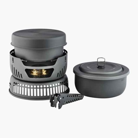 Biltema - Stormkjøkken 10-deler - Camping og Friluftsliv Sett med Kjeler, Stekepanne, Gripetang, Universallokk, Stativ, Brenner og Oppbevaringspose