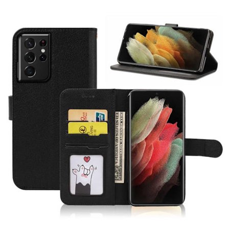 Galaxy S21 Ultra Wallet Case Black Leather Leather Case