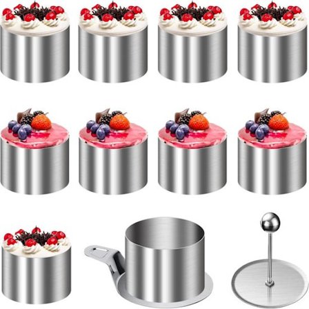 10-delt dessertring- og tallerkenringsett - 8 cm runde dessertringer - rustfritt stål