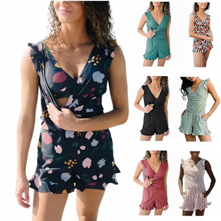 Badetøy Romper i Store Størrelser, Innebygd BH, Avtagbar BH-Kupa, Hel Badedrakt for Kvinner, Innebygd Strandtøy, Hurtigtørkende Damebadedrakt -GSL F