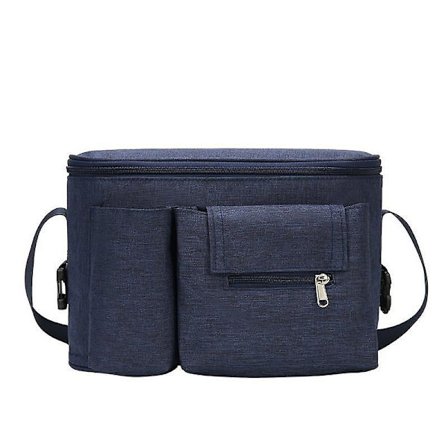 Barnvagnsorganisatör, Buggy-organisatör, Barnvagnsorganisatörväska med mugghållare och axelrem (blå)