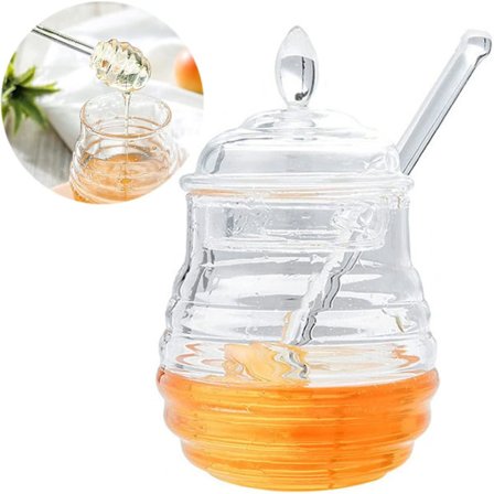 Honningkrukke med skje og lokk Glass Varmebestandig Glasskrukke Oppbevaringsbeholder