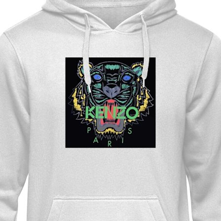 Barnehettegenser Kenzo Paris tiger logo plakat mote merke streetwear luksus ikonisk design svart bakgrunn kunst