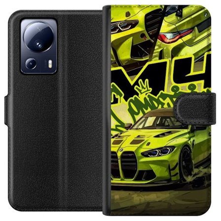 Kompatibel Tegnebogsetui til Xiaomi 13 Lite Bluey-familien i glad tegnestil med blomsterbaggrund og legende farvepalet