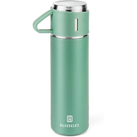 Vakuumisoleret flaske 500 ml/17,6 oz termoflaske i rustfrit stål med kop til kaffe, vand, drikkeflasker. (grøn, enkelt)