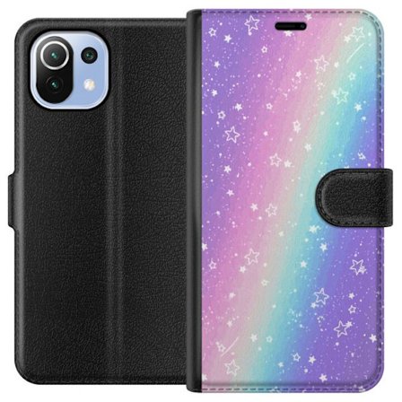 Kompatibel Tegnebogsetui til Xiaomi Mi 11 Lite Rainbow-farvet pastelbaggrund med hvide stjerner og glitrende prikker i blød overgang