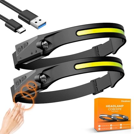 USB-hovedlampe, genopladelig LED-lys, fem-trins hvidt lys, effektiv hovedlampe, vandafvisende, 2-pak