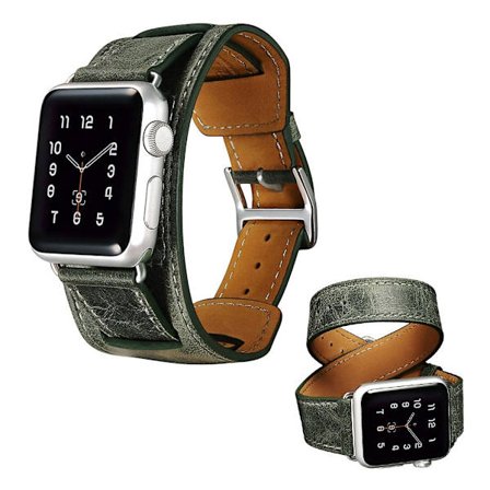 iCarer Quadri Apple Watch Series 5 44mm äkta läderarmband - Grön