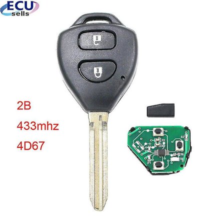 2b / 3 knapper fjernkontroll 433mhz,4d67 chip inni for Toyota Rav4 Camry Corolla 2006-2010 Europa