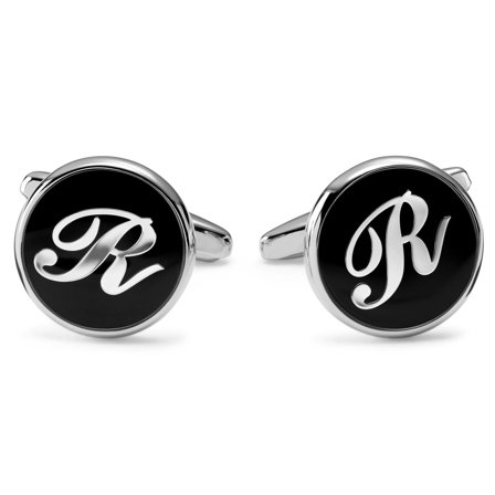 Round Letter R Initial Cufflinks for Men