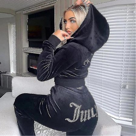 Dam sammet Juicy Träningsoverall Couture Träningsoverall Tvådelad Set Couture Sweatsuits BLACK Z
