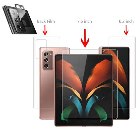 2-PACK 4-in-1 Galaxy Z Fold 2 Skärmskydd 2.5D Kameralinsskydd