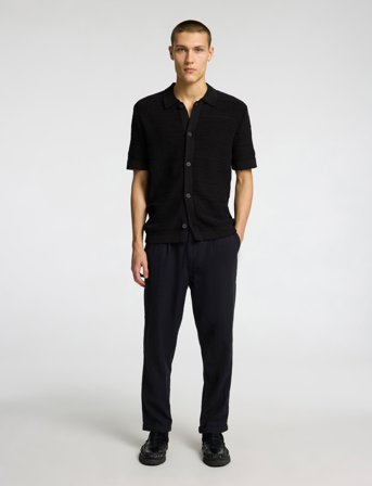 Selected Slhpalo Ss Knit Crochet Polo Cardigan - Black - M