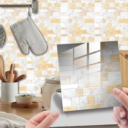 25 stk. mosaikk veggklistremerker selvklebende for keramiske fliser og marmordekorasjon, Hiser vanntett mursteinstrykk baderoms- og 