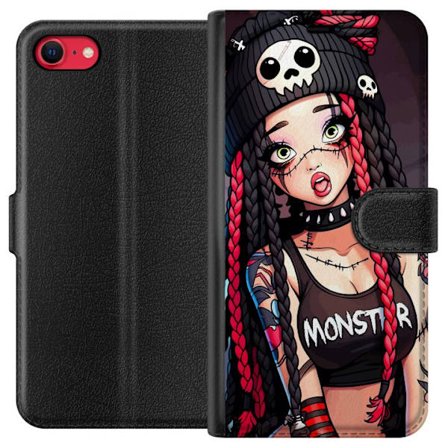 Yhteensopiva Lompakkokotelo Apple Apple iPhone SE (2020) Goottilainen hirviötyttö kuvitus punottu hiukset, pääkallo lippalakki ja punk-tyyli väri