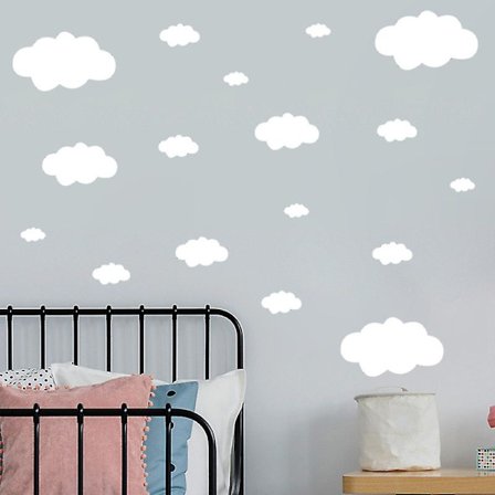 Skyer Barneveggklistremerker - Veggdekorasjonsklistremerker for babyrom - Enkel å påføre hvit