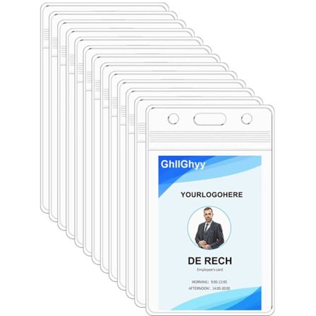 50-pack Extra Tjock ID-kort Namnskyltshållare Kraftig Vattentät Klar Plast PVC Vertikal Ficka Återförslutningsbar